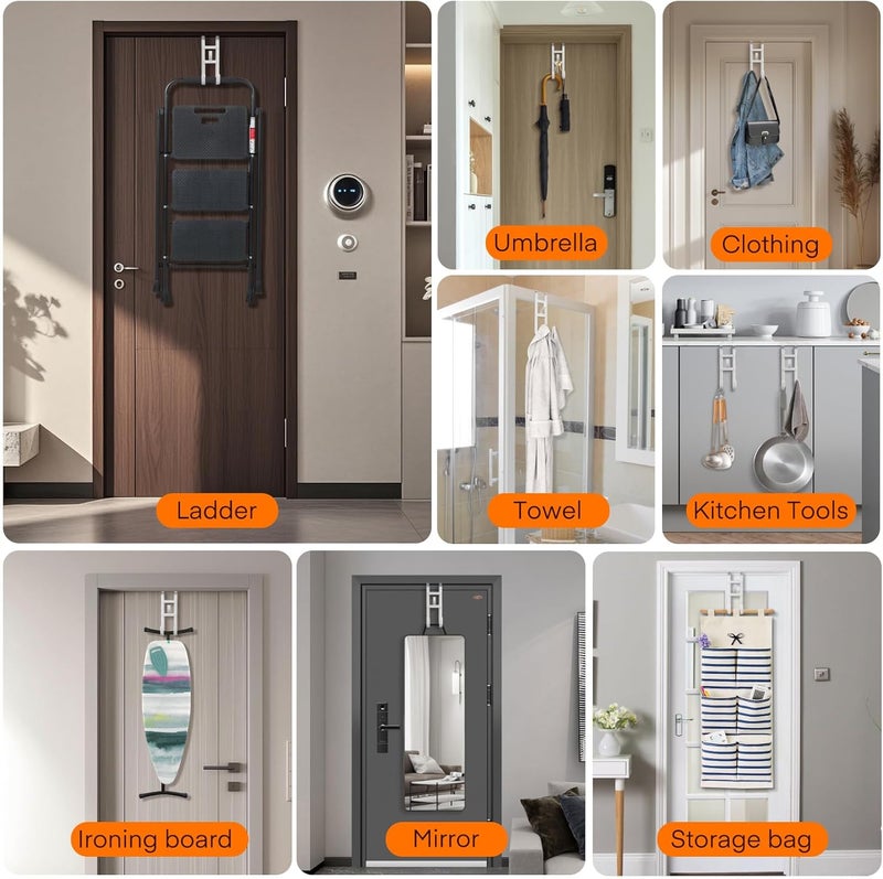 FYY Over The Door Hooks - 2 Pack Heavy Duty Triple-Hook Organizer Hanger with Non-Slip Rubber for Towels, Clothes, Hats & Bags Use in Bathroom, Bedroom, Kitchen - Fits Interior Doors Up to 1.6" White - Image 5